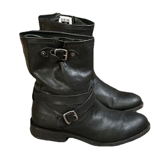 Frye Shoes - Frye Jayden Cross Engineer Moto Boots Womens Size 7.5 Black Leather Buckle Strap